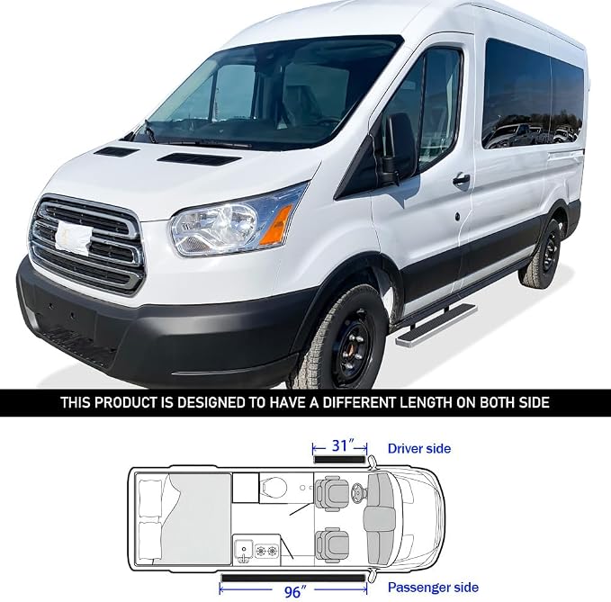 APS Running Boards (Side Steps Step Bars) Compatible with Ford Transit 2015-2026 Full Size Van 3-Door (Exclude 2022-2026 E-Transit) (Silver 5in 304 Stainless Steel)