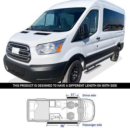 APS Running Boards (Side Steps Step Bars) Compatible with Ford Transit 2015-2026 Full Size Van 3-Door (Exclude 2022-2026 E-Transit) (Silver 5in 304 Stainless Steel)