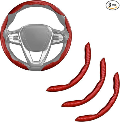Carbon Fiber Steering Wheel Cover, Snap on Car Steering Wheel Cover Set Accessories 3pcs Wrap Grip Non Slip Protector Universal Matte Red