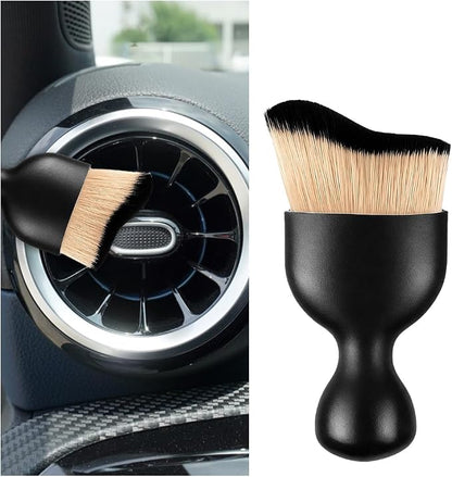 Car Interior Detailing Brush, Curved Soft Bristles Vehicle Removal Dust Collectors, Scratch-Free Automotive Cleaning Tool Accessories, Universal for Truck SUV Sedan (Brown/Black)