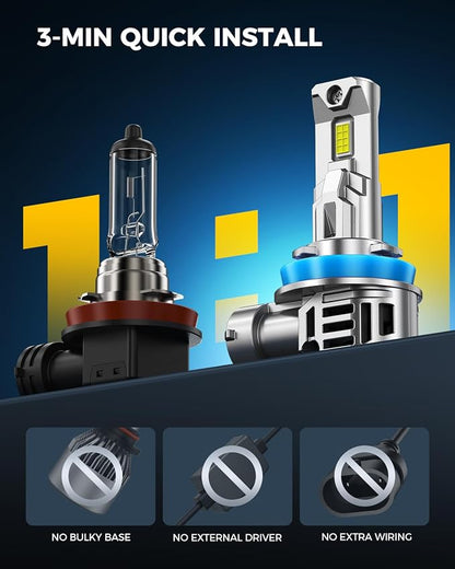 Marsauto 9005 H11 LED Bulbs, 120,000LM 20X Brighter, 2026 Upgraded 1:1 Mini Design, 6500K Xenon White 9005 H11 Fog Lights, No Flicker, 10-Year Extended Lifespan, Pack of 4