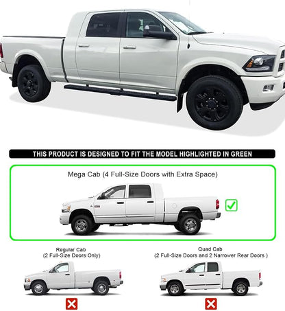 APS (Black 5 inches) Stainless Steel Running Boards Nerf Bars Side Steps Compatible with Dodge Ram 1500 2006-2008 Mega Cab & Ram 2500 3500 2006-2009(91in D2D Short Version)