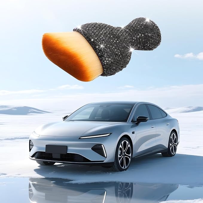 Bling Car Detailing Brush, Crystal Rhinestone Non-Scratch Vehicle Cleaning Dust Brush for Air Vent & Dashboard, Soft Bristles Automotive Interior Cleaning Tool, Universal Fit (Transparent Gray)