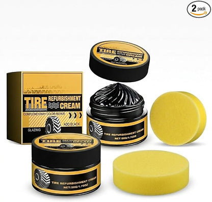 Tire Polishing Coating Paste with Sponge, Tyre Nourish Cream 2Pcs | Tire Shine Paste for Deep Black Gloss, Interior Exterior Renovation, Powerful Tire Polish Wax for Car Owners