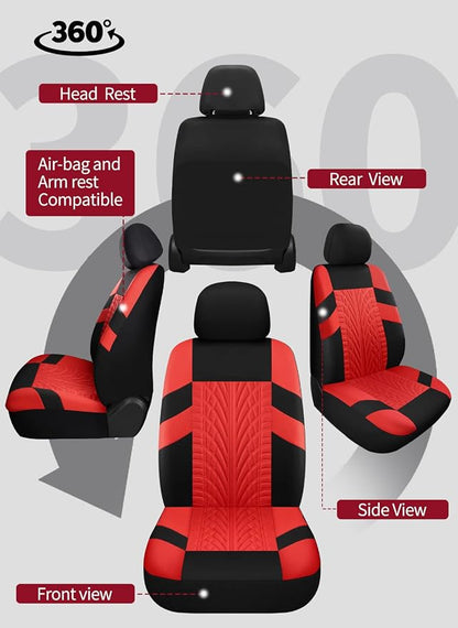 VarCozy Car Seat Covers Full Set, Front & Split Rear Bench for Car, Universal Cloth SUV, Sedan, Van, Automotive Interior Covers, Airbag Compatible