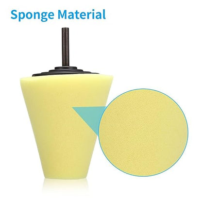 5Pcs Car Wheel Hub Drill Buffing Sponge Pads Kit,3 Inch Shank Polishing Pads for Wheel Hub Cleaning, Auto Cone Metal Polish Buffing Polishing Ball,Drill Buffer Polisher Attachment