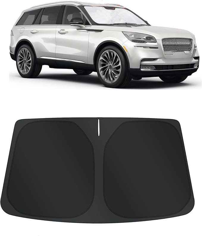 TINGLU Sun Shade for Lincoln Aviator 2020-2025 2026 Accessories Windshield Sun Shade Window Shade UV Rays Protection Sun Visor Cover with Steering Wheel Sunshade Storage Bag
