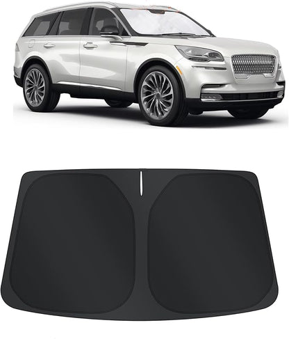 TINGLU Sun Shade for Lincoln Aviator 2020-2025 2026 Accessories Windshield Sun Shade Window Shade UV Rays Protection Sun Visor Cover with Steering Wheel Sunshade Storage Bag