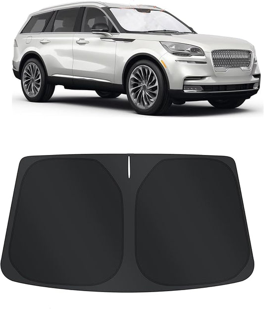 TINGLU Sun Shade for Lincoln Aviator 2020-2025 2026 Accessories Windshield Sun Shade Window Shade UV Rays Protection Sun Visor Cover with Steering Wheel Sunshade Storage Bag