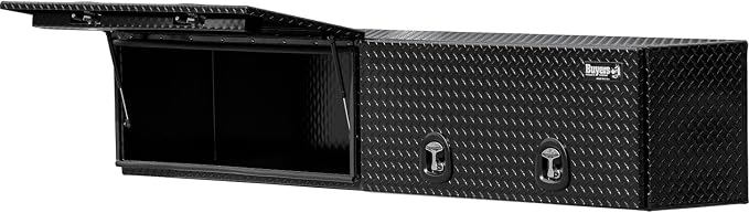 Buyers Products 1721361 Topsider Truck Tool Box, 16x13x96 Inch, Gloss Black Diamond Tread Aluminum, Dual Flip-Up Doors, Locking Compression Latch, Weather Resistant, No-Drill Mount, Made in USA