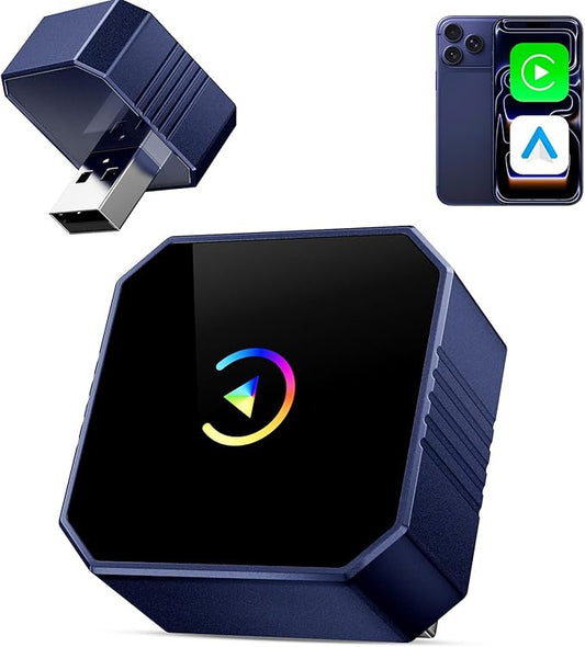 Wireless CarPlay Adapter for iPhone＆Android, 2026 Upgraded Car Play Mini Wired to Wireless Adapter for CarPlay ＆Android Auto Plug and Play Stable Connection & No Latency for iPhone iOS 10+ Blue