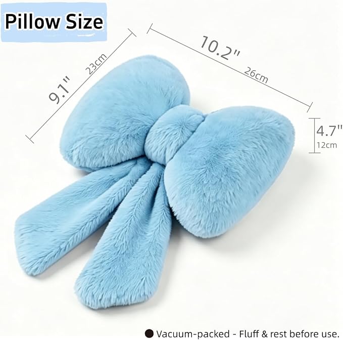 Sexysamba 2 Pcs Plush Bow Car Headrest Neck Pillow Cute Bow Pillow for Car Seat Décor Soft Neck Support for Comfortable Driving Traveling Office Fluffy Head Rest Cushion, Blue