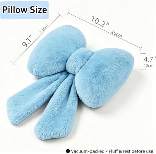 Sexysamba 2 Pcs Plush Bow Car Headrest Neck Pillow Cute Bow Pillow for Car Seat Décor Soft Neck Support for Comfortable Driving Traveling Office Fluffy Head Rest Cushion, Blue