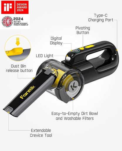 Fanttik Fold V10 APEX Pivot Cordless Car Vacuum, 17000Pa Handheld Vacuum Suction Power, Smart LED Display, Portable for Car Home Pet (Deluxe with Flexible Hose&Pet Brush)