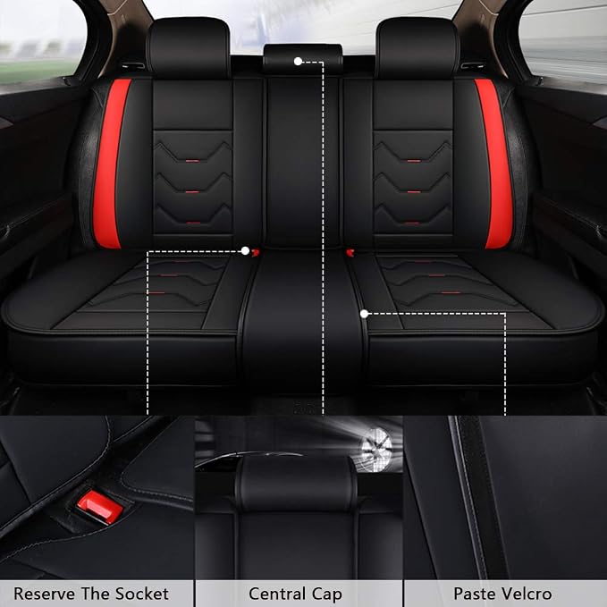 otoez Leather Car Seat Covers 5 Seats Full Set Fit Sedan SUV Truck Vans Leatherette Automotive Seat Cushion Protector Universal Fit for Most Honda Chevy Ford,Black & Red