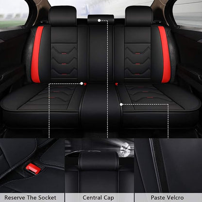 otoez Leather Car Seat Covers 5 Seats Full Set Fit Sedan SUV Truck Vans Leatherette Automotive Seat Cushion Protector Universal Fit for Most Honda Chevy Ford,Black & Red