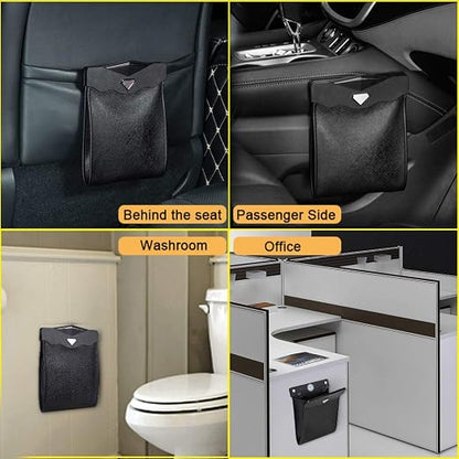 Smart LED Car Trash Can Waterproof Garbage Bag Passenger Side Artificial Leather Storage Pocket Leak Proof Reusable Traveling Portable Offices Toilet Garbage Cans Back Seat Hanging (Beige-1pack)