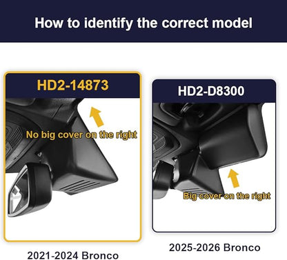Fitcamx 2160P+Rear 1080P Dash Cam Adapts for Ford Bronco & Rapor 2021-2024 (Not for Bronco Sport) HD2-14873, OEM Look, Dual HD Video, WiFi & APP, Loop Recording, G-Sensor, Easy to Use, 128GB Card