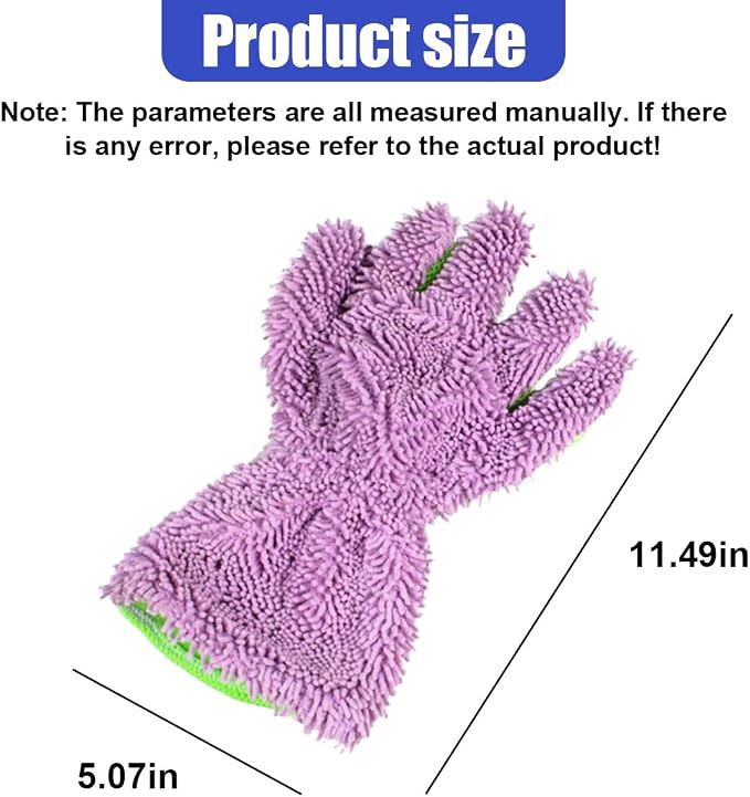 2PCS Car Wash Mitts, Double Sided Chenille Microfiber Dusting Gloves with 5-Finger Design, Anti-Scratch Auto Interior Exterior Detailing Mitt for Cleaning Wheel Tight Spot (Purple)