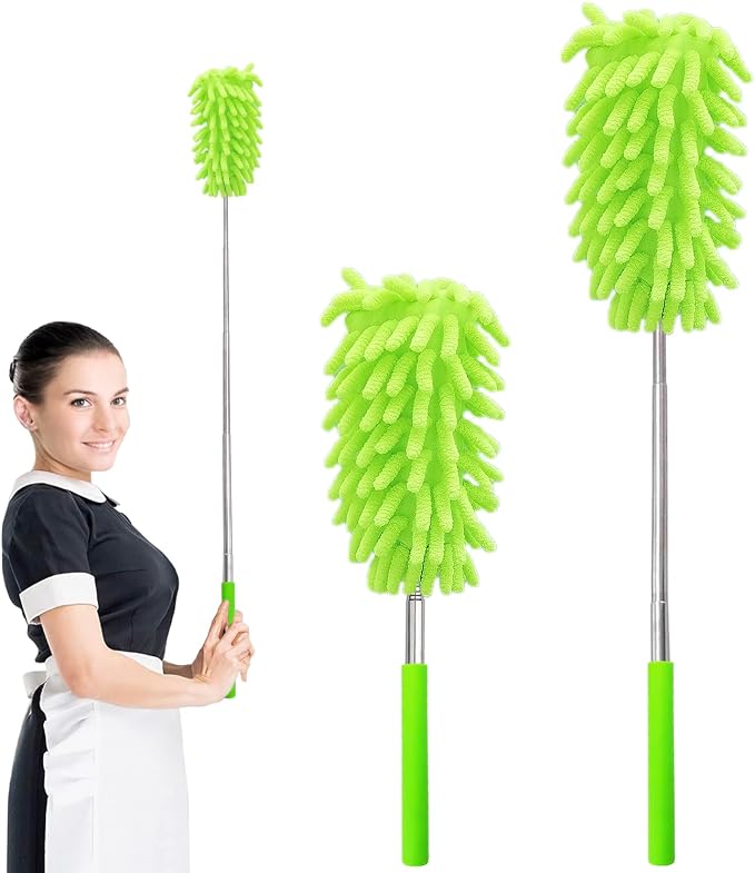 2 Pack Extendable Microfiber Feather Duster for Cleaning, Washable Dusters, Up To 30 Inch Reachable, Wet and Dry Use Cleaning Tools for Car, Ceiling Fan, Window, Furniture, Office
