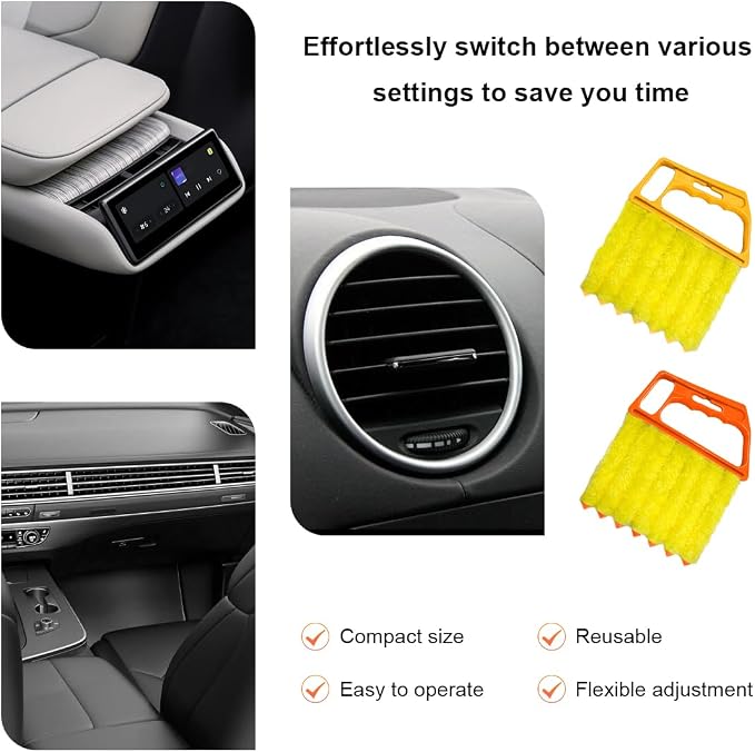 Sun Walker 2 PCS Blind Cleaner Duster Tool, 7-Finger Auto Dusting Cleaner Brush with Ergonomic Handle, Handheld Mini Duster Brush for Window Shutters Air Conditioner, Car Accessories (Orange+Yellow)
