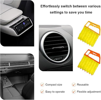 Sun Walker 2 PCS Blind Cleaner Duster Tool, 7-Finger Auto Dusting Cleaner Brush with Ergonomic Handle, Handheld Mini Duster Brush for Window Shutters Air Conditioner, Car Accessories (Orange+Yellow)