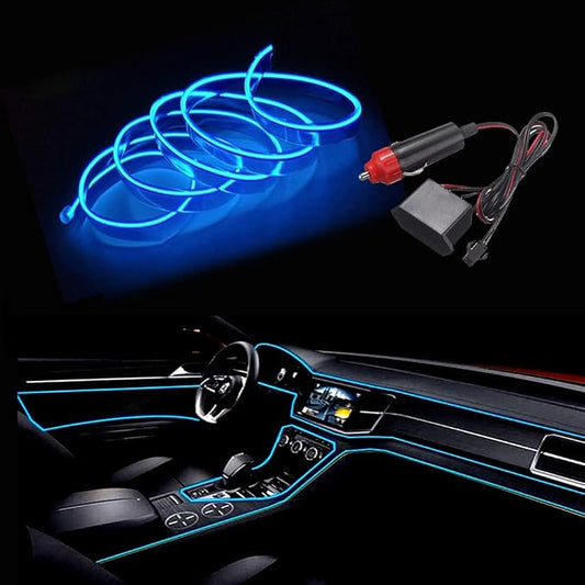 MaxLax El Wire Blue Interior Car LED Strip Lights, 10m neon Wire 12V with Fuse Protection for Automotive Car Interior Decoration with 6mm Sewing Edge