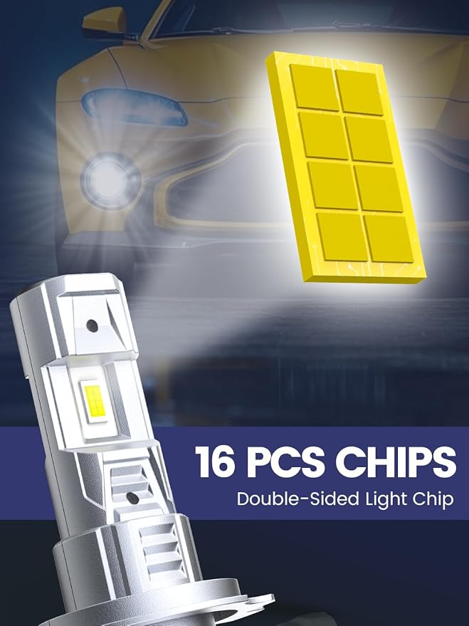 H7 LED Bulbs, 30000LM, Fanless, Plug and Play, Pack of 2 | 6500K Cool White, 50,000+ Hour Lifespan, Fanless, 1:1 Mini Size, 6063 Aluminum, IP67 Waterproof