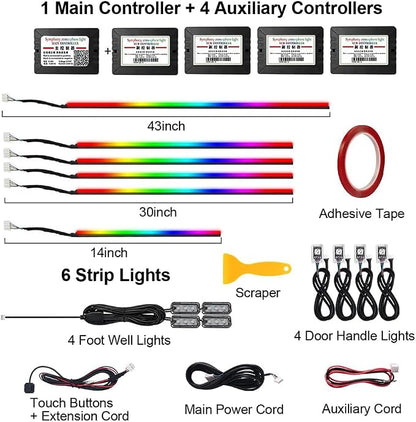 Acrylic Interior Car LED Strip Light, Dreamcolor 14-in-1 RGB Ambient Lighting with APP, 16 Million Colors 175in 600LED Music Sync Lights for Night Driving, Home, Camping & Gift Decor