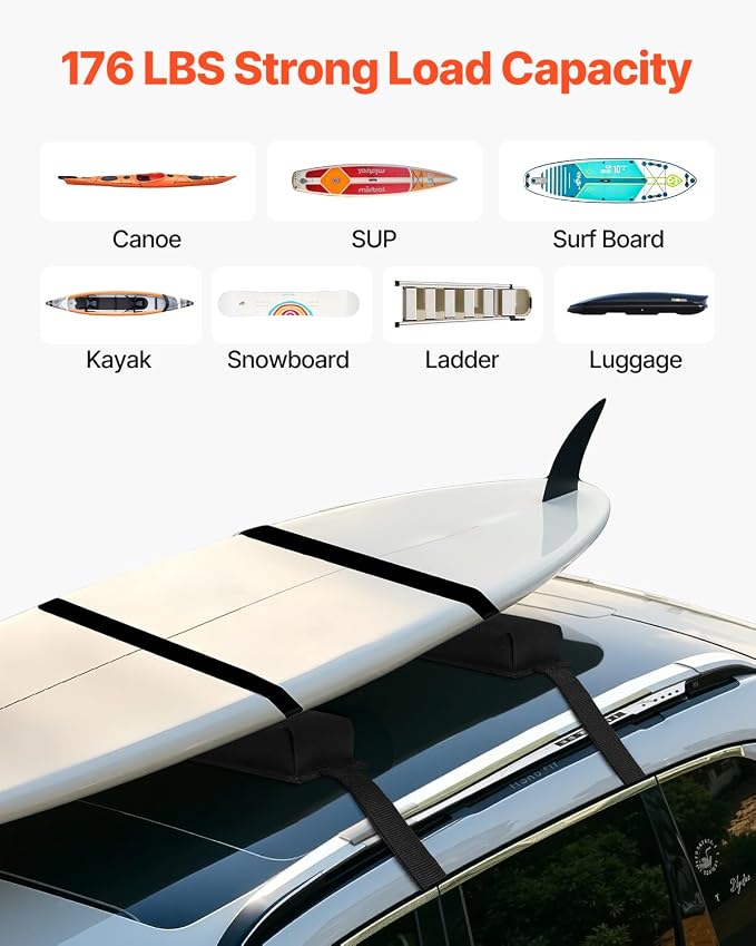 VEVOR Soft Roof Rack Pads, 15.5-Inch Universal Car Roof Rack Pads, 176LBS Loading Capacity Luggage Kayak Carrier with Portable Storage Bag for SUP Canoe Snowboard Paddle Board Surfboard