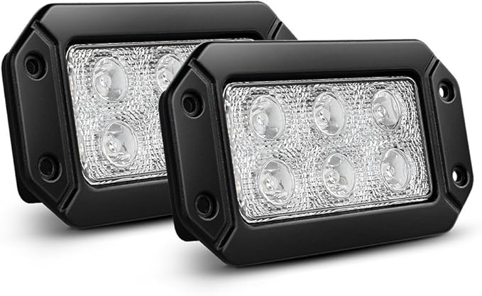 Nilight 15029S-B 2PCS 18w Flush Mount Lights Spot Work Driving Bar Off Road Led Jeep Truck Tacoma Bumper ATV UTV,2 Years Warranty