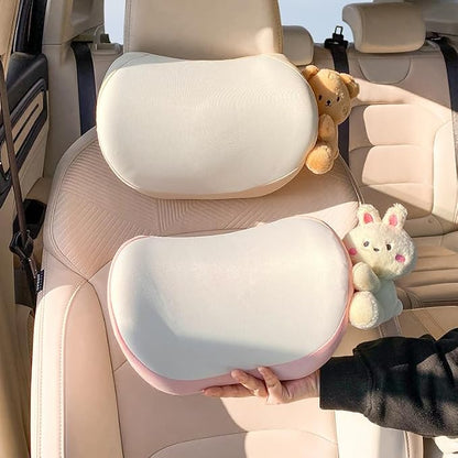 Car Headrest Pillow 2PCS Plush Bear ＆ Bunny Car Seat Headrest Pillow - Memory Foam Neck Support Cushions for Comfortable Driving, Easy Install & Washable (Brown)