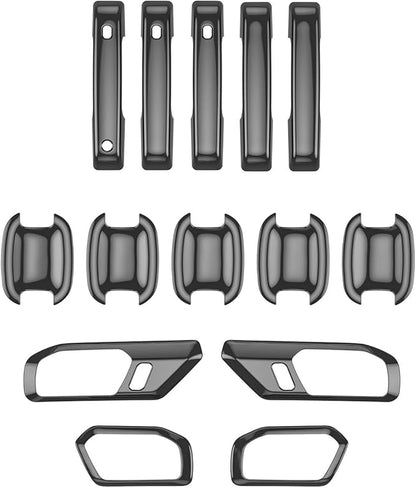 PTYYDS 14Pcs Door Handle Cover Compatible with 2021-2025 Ford Bronco Door Bowl Cover (with Smart Hole) ABS Glossy Black Inner Handle Trim Replacement for 2021-2025 Ford Bronco Accessories