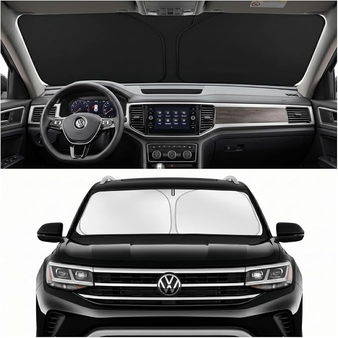 Custom Fit Windshield Sun Shade for Volkswagen VW Atlas 2018-2026 | Custom Fit Windshield Cover, Blocks UV Rays, Double-Layer Heat Shield, Durable Frame, Easy Fold & Storage