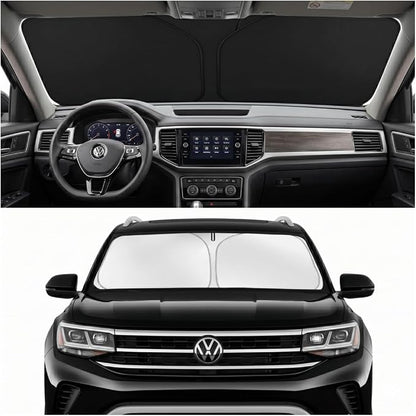 Custom Fit Windshield Sun Shade for Volkswagen VW Atlas 2018-2026 | Custom Fit Windshield Cover, Blocks UV Rays, Double-Layer Heat Shield, Durable Frame, Easy Fold & Storage