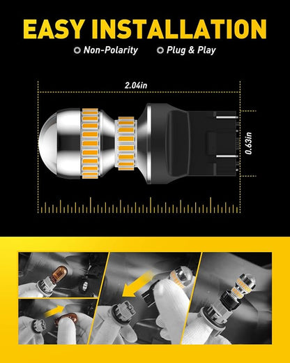 AUXITO LED Turn Signal Lights Tail Lights 7443 7440 T20 7440A Led Bulbs Amber Yellow Bright 7441 7444 7444NA W21W LED Replacement Lights for Front Rear Turn Signal Marker Blinker Lights(Pack of 2)