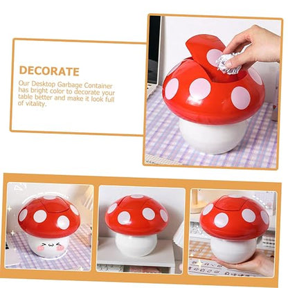 Holibanna Cute Desktop Trash Can Mushroom Garbage Bin Mini Swing Lid Tabletop Dustbin Cartoon Rubbish Storage Bin for Bedroom Bathroom Kitchen Office