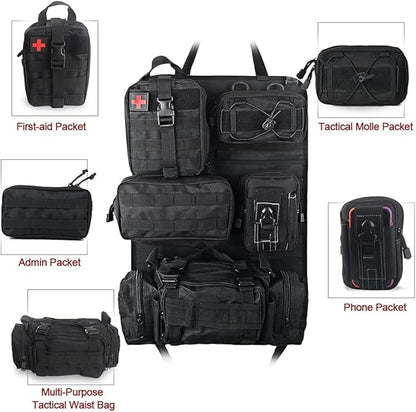 Universal Tactical Vehicle Back Seat Organizer with 5 Molle Pouch Molle Pouches Truck Seat Organizer Tactical Gear for Car Truck Ford Jeep Vehicle
