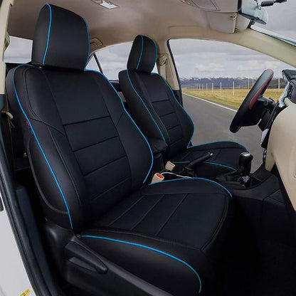 EKR Corolla Seat Covers Custom Fit for Toyota Corolla 2014 2015 2016 2017 2018 2019 L/LE Series Sedan,Leather Car Seat Cover Full Set for SUV-Faux Leather(Black with Blue Trim)