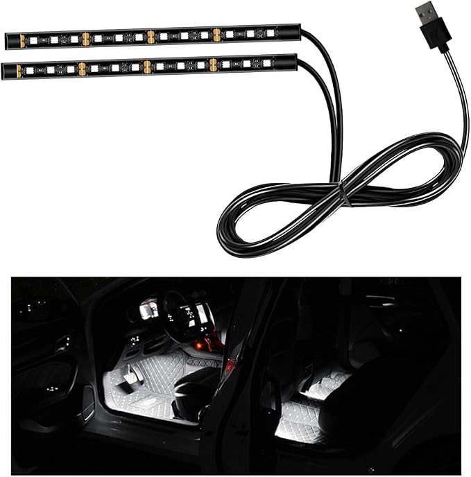 Ohleats Car LED Strip Light, 24 LED RGB Auto Interior Atmosphere Lights, USB Vehicle Under Dash Ambient Night Light Strip, Interior Decorative Lamp Lighting Kit Car Accessories (White)