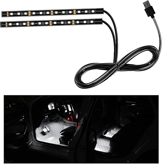 Ohleats Car LED Strip Light, 24 LED RGB Auto Interior Atmosphere Lights, USB Vehicle Under Dash Ambient Night Light Strip, Interior Decorative Lamp Lighting Kit Car Accessories (White)
