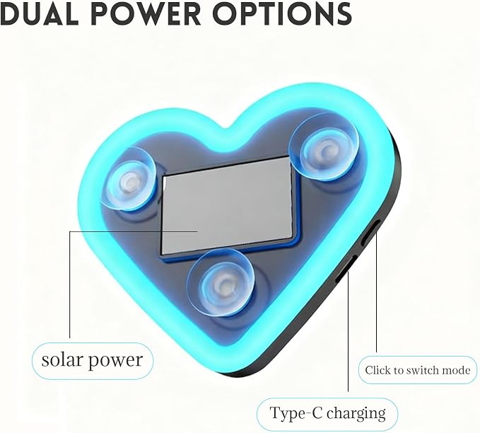 Romantic Heart-Shaped Car LED Ambient Light - Solar & Type-C Powered, 5 Lighting Modes, Universal Fit, for Women (Ice Blue)