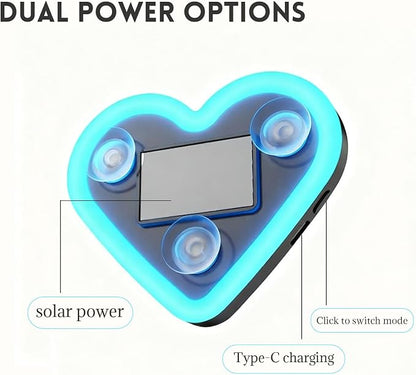 Romantic Heart-Shaped Car LED Ambient Light - Solar & Type-C Powered, 5 Lighting Modes, Universal Fit, for Women (Ice Blue)