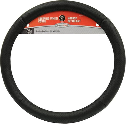 RoadPro RPSW3006 Black 18" Genuine Leather Steering Wheel Cover