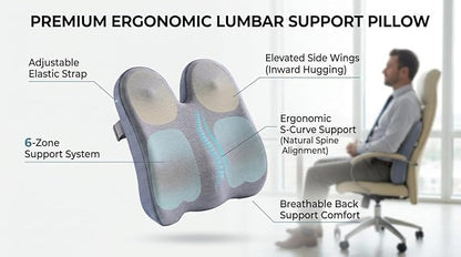 Seat Cushion & Lumbar Support Pillow Set for Office Chair, Memory Foam Seat Cushion with Adjustable Strap, Comfort Support Cushions for Office Chair, Car and Wheelchair (Dark Grey)