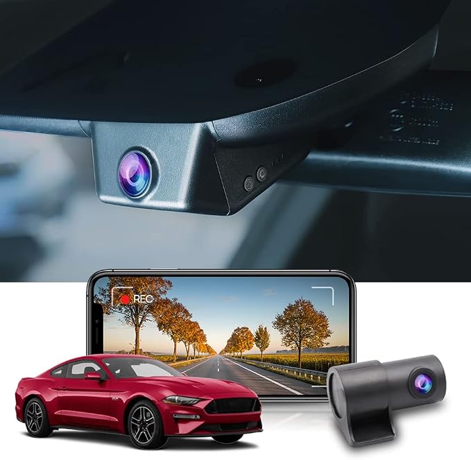 Fitcamx Dual 2160P+1080P Dash Cam Adapts for Ford Mustang 2019-2023 (HD2-0141/ with Sensor Cover), OEM Style, 2 Channel HD Video, WiFi & APP, Loop Recording, G-Sensor, Plug & Play, 128GB Card
