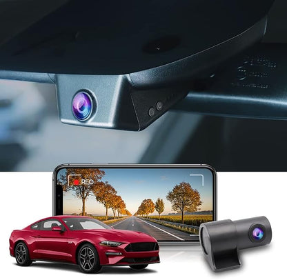 Fitcamx Dual 2160P+1080P Dash Cam Adapts for Ford Mustang 2019-2023 (HD2-0141/ with Sensor Cover), OEM Style, 2 Channel HD Video, WiFi & APP, Loop Recording, G-Sensor, Plug & Play, 128GB Card