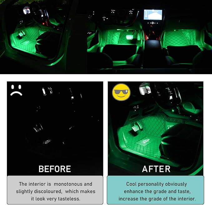 Yourkar Car LED Strip Light, 24 LED Auto Interior Under Dash Atmosphere Lights with USB Port, Universal Car Accessories