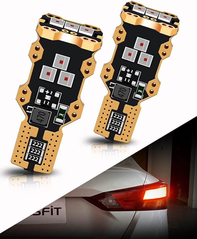 LASFIT 921 LED Bulb Third Brake Center High Mount Stop Light, 912 T15 Red Canbus Error Free 906 904 W16W LED Bulb 3rd Brake Lights For Cars Truck Three Times Brightness, Pack of 2