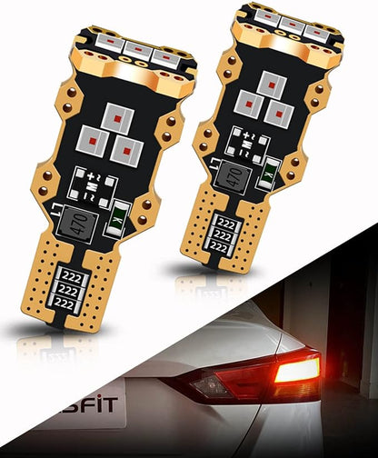 LASFIT 921 LED Bulb Third Brake Center High Mount Stop Light, 912 T15 Red Canbus Error Free 906 904 W16W LED Bulb 3rd Brake Lights For Cars Truck Three Times Brightness, Pack of 2